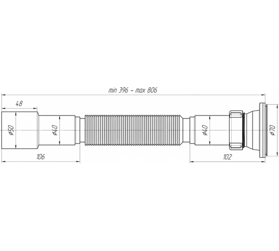 Сифон-ГОФРА 1 1/2"х40/50 винт 70мм (400-800 мм) АНИ Пласт (60/1)