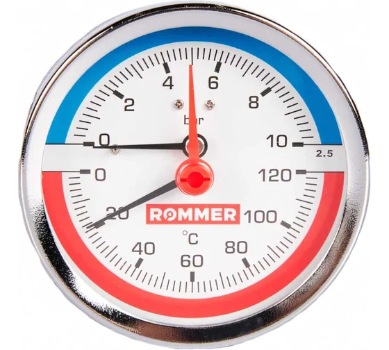 Термоманометр аксиальный  0-10 bar 0-120°С 80мм 1/2" STOUT