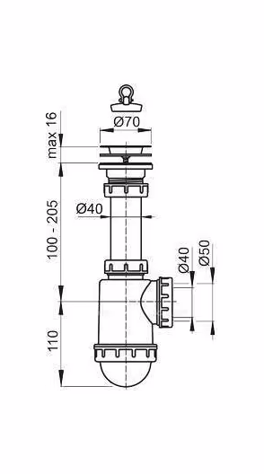 Cифон для мойки A441-DN50/40 c нержавеющей peшeткой Ø70