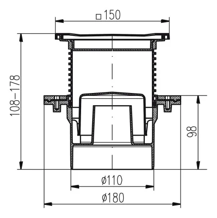 441  Трап прямой с фланцем регулир - сетка из нерж.стали 150х150 DN110 (PV110N-PR4) Магазин сантехники Нижний Новгород