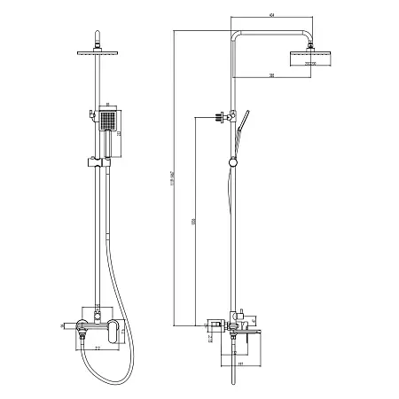 Душевая система с квадратным тропическим душем, поворотным изливом, хром FLORIDA SQUARE