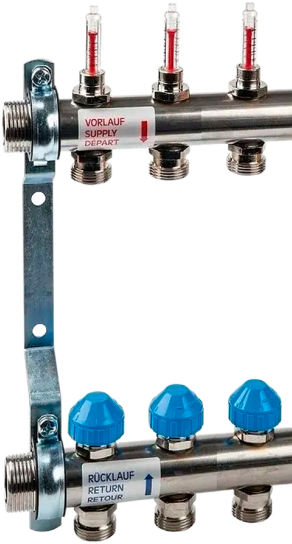 Коллектор 1" для напольного отопления с расходомерами из нержавеющей стали HKV2013A-50-1" 2вых - 3/4" (в сборе) Watts