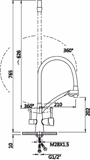 Смеситель для кухни V150-07 F с фильтром, черный, гибкий излив ViEiR