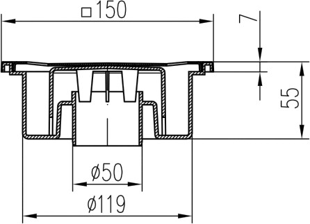 320 N  Трап прямой -сетка из нерж. стали 150х150 DN50 (DN50/55N) Магазин сантехники Нижний Новгород