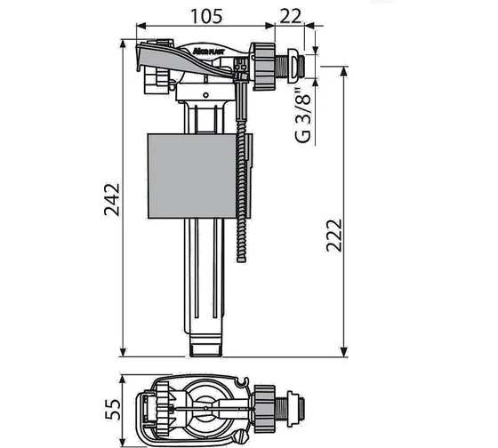 Впускной механизм боковой д/ ИНСТАЛЯЦИИ 3/8" с мет. резьбой AlcaPlast (75/1) A160P-3/8"
