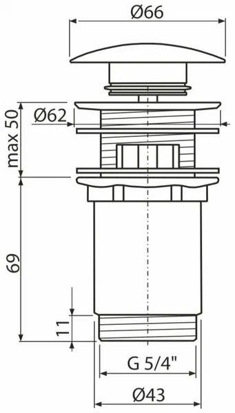 A392B Водослив д/умывальника A392B click/clack 5/4"с большой БЕЛОЙ заглушкой (с переливом)