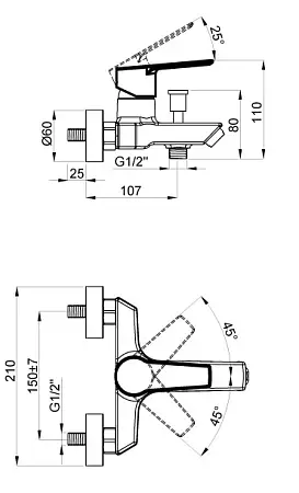 ENZO Смеситель для ванны с коротким изливом, хром