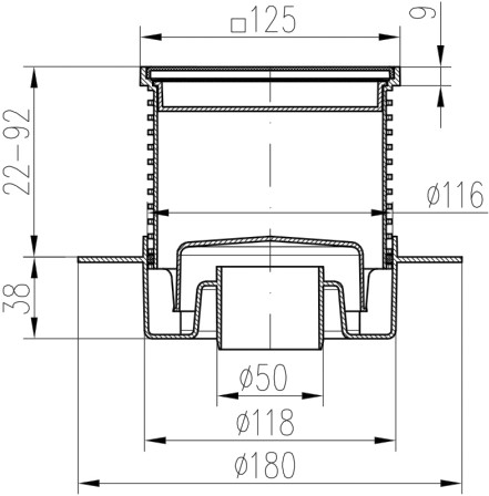 420L Трап прямой с фартуком регулир- сетка из нерж. стали 122х122 DN 50 (PV50N-L2) Магазин сантехники Нижний Новгород