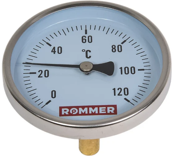 Термометр бимет 0-120°С 80мм с погружной гильзой 50мм  1/2" ROMMER