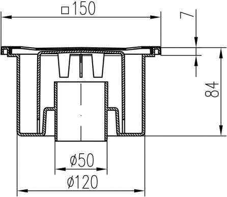 321 N  Трап прямой -сетка из нерж. стали 150х150 DN50 высота 84 (DN50/84N) Магазин сантехники Нижний Новгород