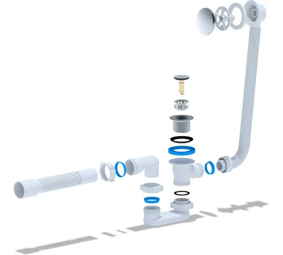 Сифон для ванны КЛИК-КЛАК,сетка плоский 520 мм с гофро-трубой 375х50 АНИ Пласт (15/1)
