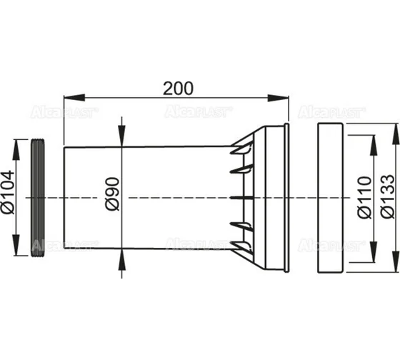 Комплект для систем инсталяции (слив.труба  диам.=90мм ,L=200мм+2 прокладки) Магазин сантехники Нижний Новгород