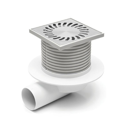 425 XL Трап боковой НЕПТУН с фартуком регулир- сетка из нерж. стали 122х122 DN 50 (PVB50XN-L2)