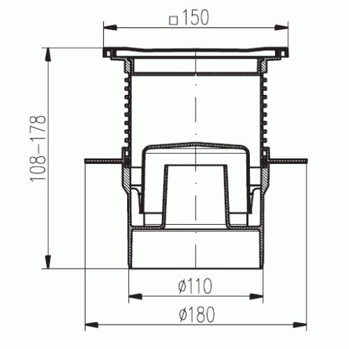 441L Трап прямой с фартуком регулир - сетка из нерж.стали 150х150 DN110 (PV110N-L4) (4/1) Магазин сантехники Нижний Новгород