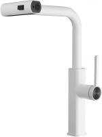 Смеситель для кухни смарт с выдвижной лейкой, белый матовый (E4709-8)