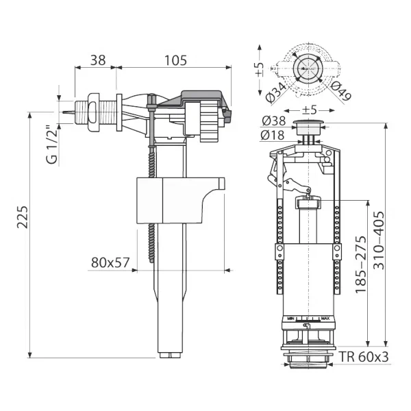 Выпускной комплект боковой 1/2" со стоп кнопкой  (20/1) SA 2000 1/2 Магазин сантехники Нижний Новгород