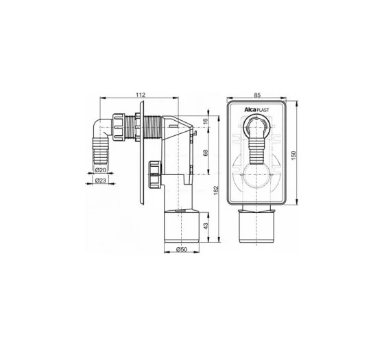 Сифон для СМА под штукатурку хром AlcaPlast