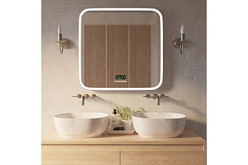 AZARIO зеркало Стив 800*680- 6 сенсор выкл+часы+радио+bluetooth+термометр+подогрев