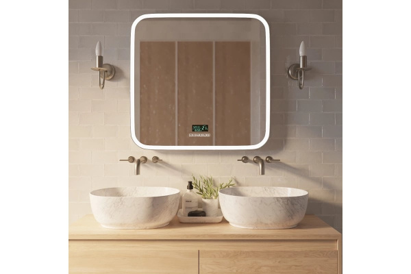 AZARIO зеркало Стив 800*680- 6 сенсор выкл+часы+радио+bluetooth+термометр+подогрев