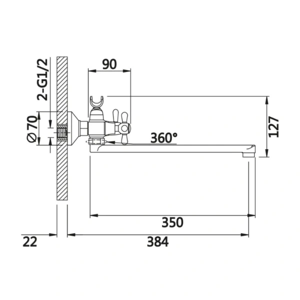 Смеситель для ванны V12-01-4-2 излив плоский 35 см ViEiR (крест) Магазин сантехники Нижний Новгород