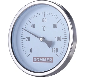 Термометр бимет 0-120°С 63мм с погружной гильзой 75мм  1/2" STOUT