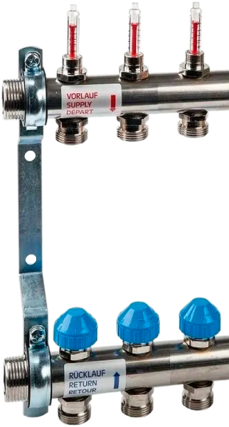 Коллектор 1" для напольного отопления с расходомерами из нержавеющей стали HKV2013A-50-1" 2вых - 3/4" (в сборе) Watts