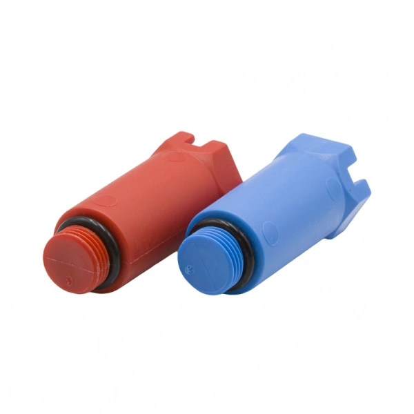 Заглушка ЦВЕТНАЯ удлиненная 1/2'' (компл. 2 шт.) (синяя/красная)