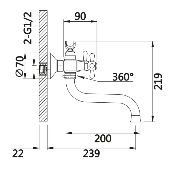 Смеситель для ванны V12-01-3-1 излив 20 см ViEiR (крест) Магазин сантехники Нижний Новгород