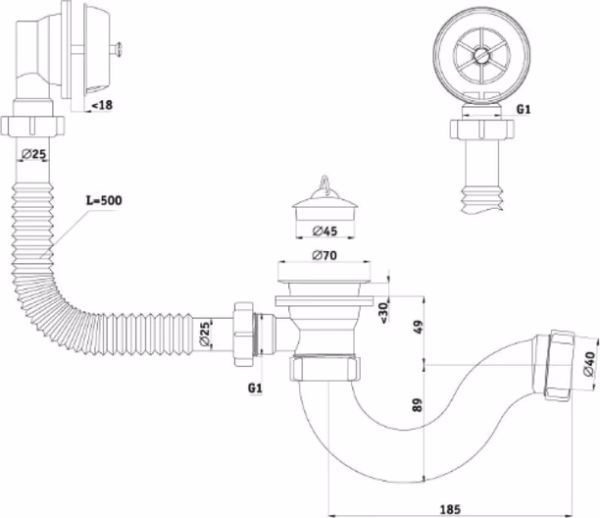 Сифон Варяг для ванны с выпуском и переливом прямоточный Ани пласт