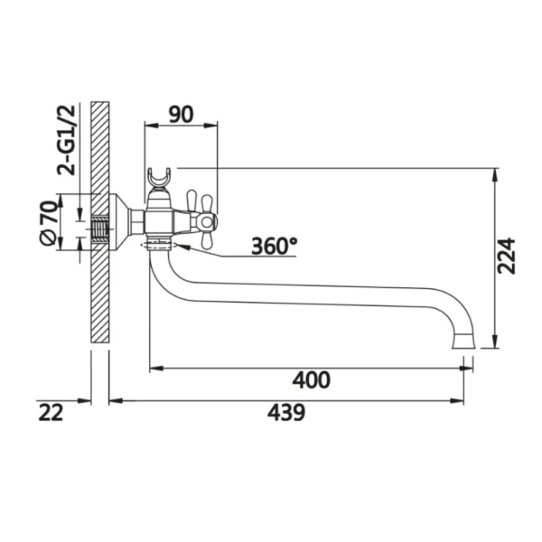 Смеситель для ванны V12-01-4-1 излив 40 см ViEiR (крест) Магазин сантехники Нижний Новгород