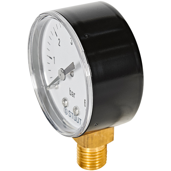 Манометр радиальный. Корпус Dn 50 мм 1/4  , 0...6 бар, кл.2.5 STOUT  Магазин сантехники Нижний Новгород