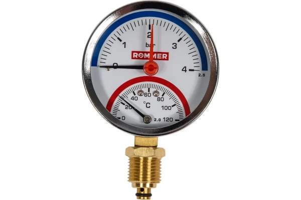 Термоманометр радиальный  0- 4 bar 0-120°С 80мм 1/2" ROMMER