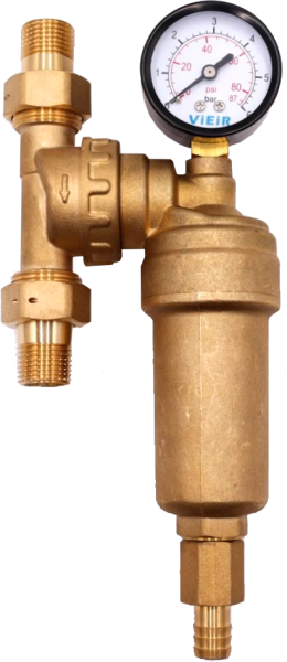 Фильтр свободного вращения с манометром 1/2" для горячей воды  (VIEIR)