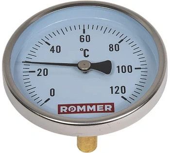 Термометр бимет 0-120°С 80мм с погружной гильзой 50мм  1/2" ROMMER