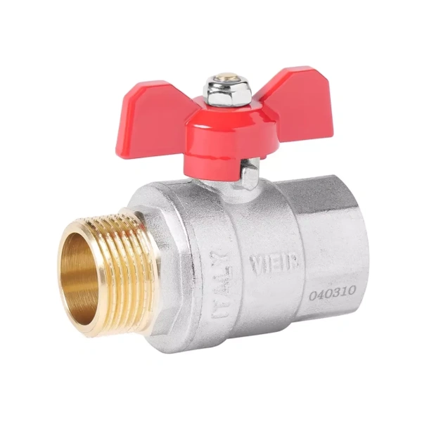 Кран шар в/н бабочка F/М (Б) красный, никель ViEiR 