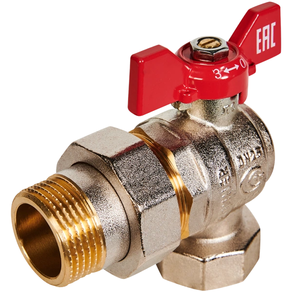 Кран шаровой угловой с американкой, ВР/НР, ручка бабочка  1" ROMMER ГОСТ