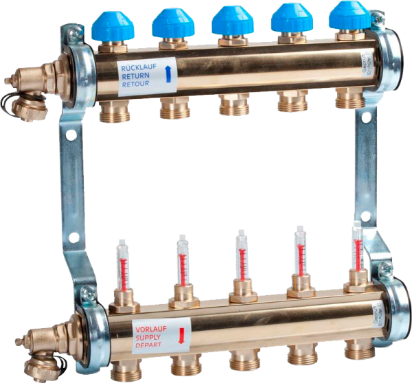 Коллектор 1" латунь с расходомерами HKV/T  4вых - 3/4" (в сборе) Watts
