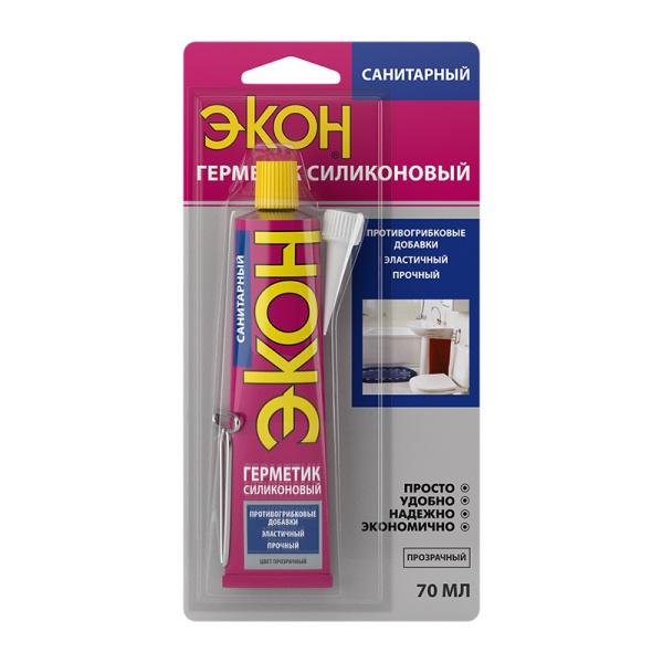 Герметик Силиконовый санитар. ЭКОН (прозрачный) (70мл) 3002429