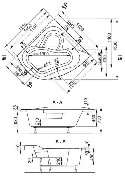 Paria 140х140х45 см - Ванна акриловая угловая + комплект ног Магазин сантехники Нижний Новгород