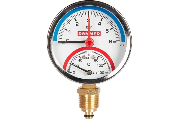 Термоманометр радиальный  0- 6 bar 0-120°С 80мм 1/2" ROMMER