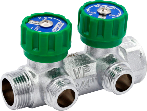 Коллектор регулирующий плоский и 3/4-16-2 вых."VER-PRO"(25/1шт)