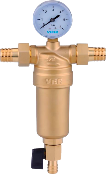 Фильтр с манометром  1/2" для горячей воды металл VIEIR 