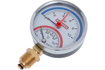 Термоманометр радиальный  0-10 bar 0-120°С 80мм 1/2" ROMMER