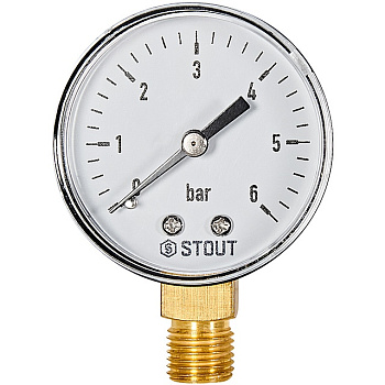 Манометр радиальный. Корпус Dn 50 мм 1/4  , 0...6 бар, кл.2.5 STOUT 