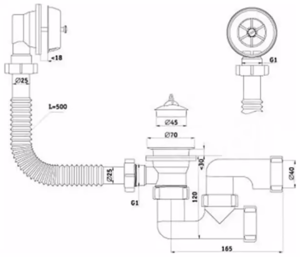 Сифон Варяг для ванны с выпуском и переливом плоский Ани пласт