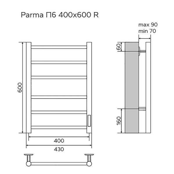 Полотенцесушитель PARMA 400/600 электрический R 6 перек. AZARIO(белый) (88227) Магазин сантехники Нижний Новгород