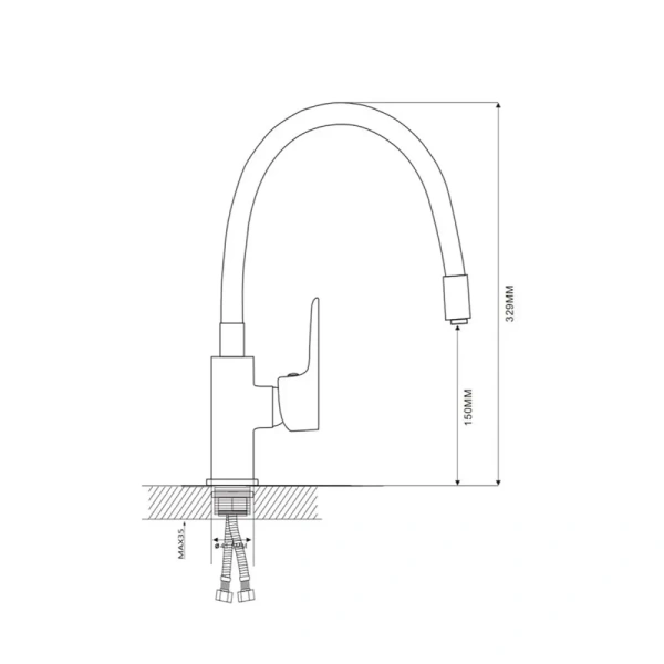 Смеситель для кухни гибкий излив с гайкой , красный/хром