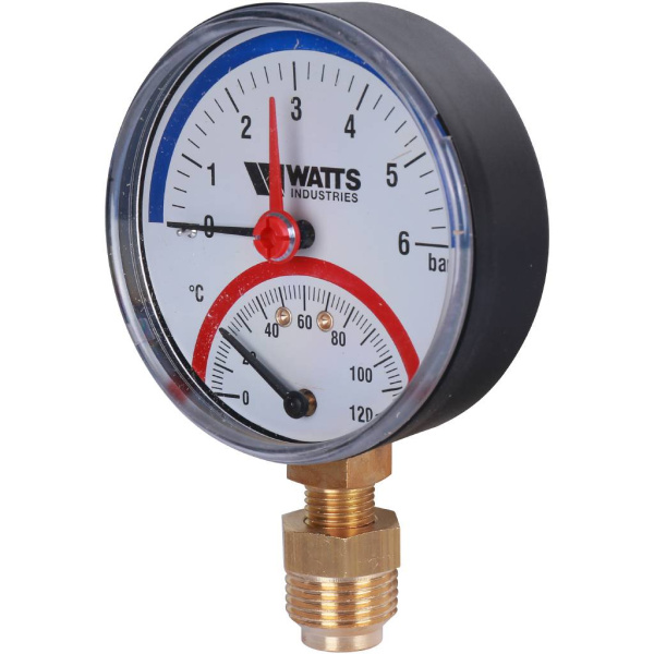 Термоманометр радиальный F+R828 80мм, 0-6 бар 0-120С Watts  (50/1)