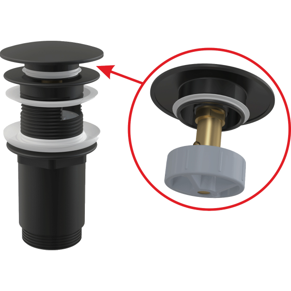 A392 BLACK Водослив д/умывальника A392 BLACK click/clack 5/4",большой черной заглушкой(с переливом) Магазин сантехники Нижний Новгород